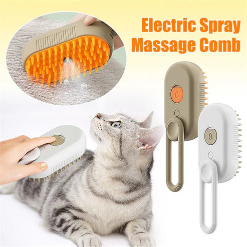 3-in-1 Electric Steam Pet Grooming Brush – Cat & Dog Hair Removal Comb with Massage & Spray Function|Groomer Best